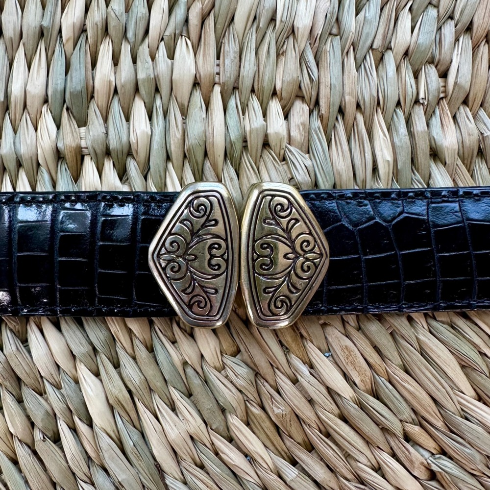 Brighton Womens Croc Embossed Leather Western Belt Brown Silver Buckle 40430 32 - Picture 6 of 8